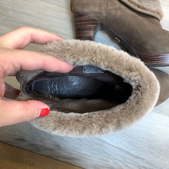 Women's UGG Dandelion Size 10 Brown Leather/Shearling High-Heel Ankle Bootie - Picture 9 of 12
